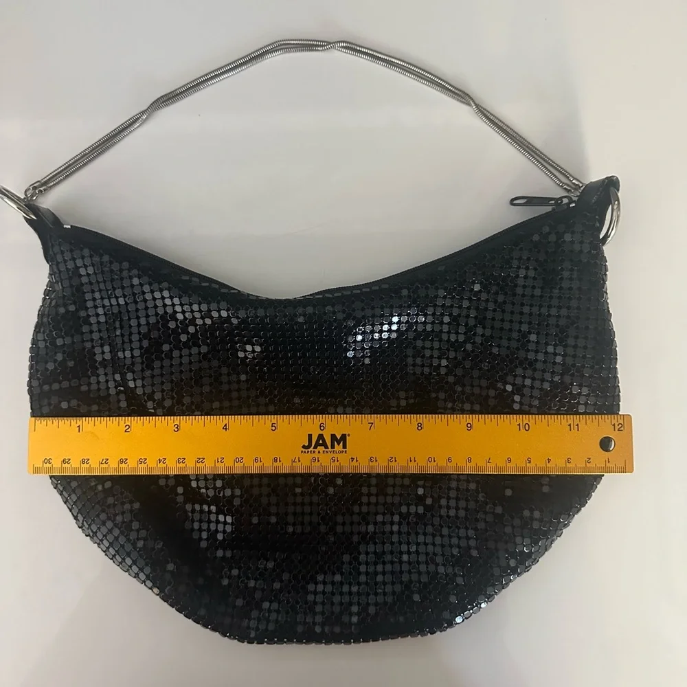 Vtg Y2K 90s Sequin Black Slouch Hobo Bag Purse Snake Metal Straps Bling Disco
